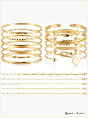 16 Piece Adjustable Stackable Charm Bracelet Set Dainty Layered Jewelry